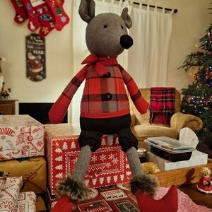 Nutcracker Rat King Shelf Sitter Plaid Faux Fur Christmas Mouse Very Good Cond